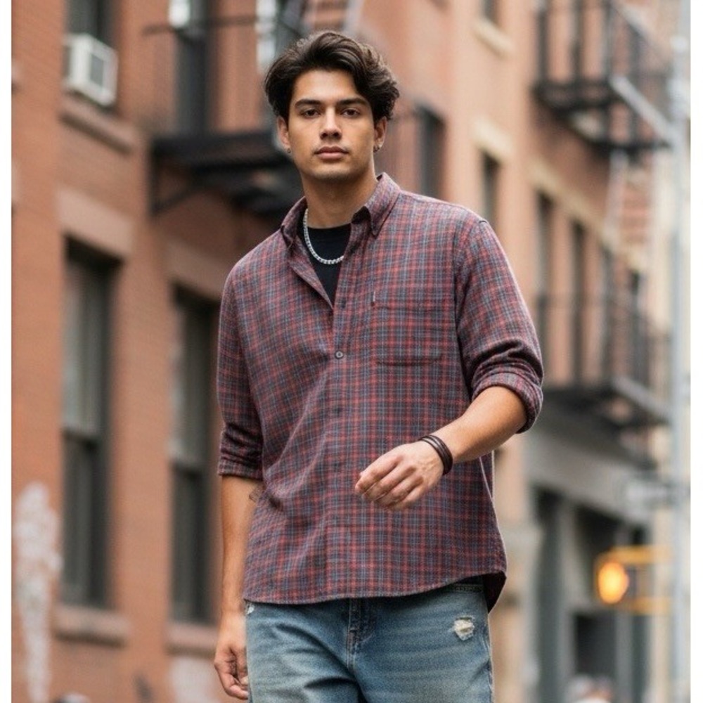 Abercrombie &‎ Fitch Mens Large Plaid Button Down Shirt Red Blue Green Cotton L